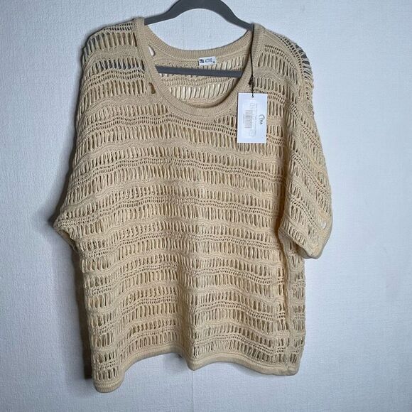 Zyia Active Sweater Womens 3XL Hilton Head Ivory Knit Fish Net Top Cover Up - Picture 3 of 11